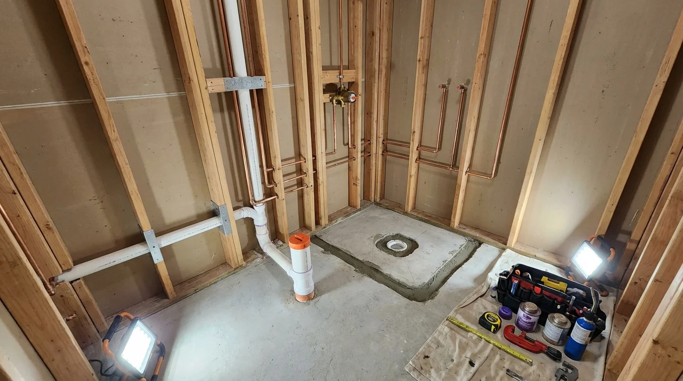 Bathroom rough-in plumbing during remodel by Johns Plumbing LLC in Islamorada